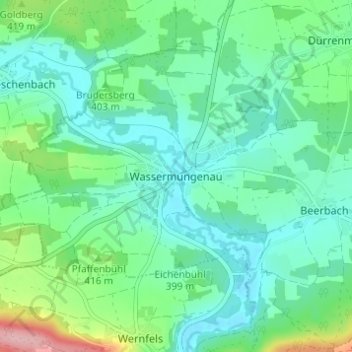 Mapa topográfico Wassermungenau, altitud, relieve