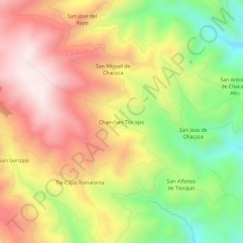 Mapa topográfico Chanchan Tiocajas, altitud, relieve