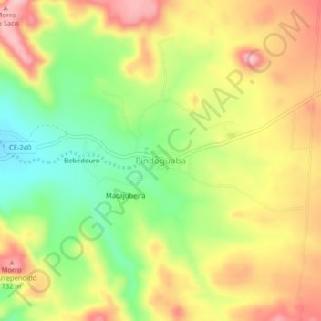Mapa topográfico Pindoguaba, altitud, relieve