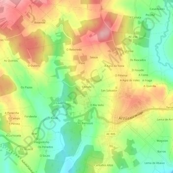 Mapa topográfico Chinelo, altitud, relieve