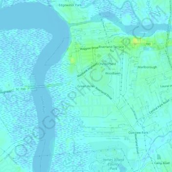 Mapa topográfico Green Acres, altitud, relieve