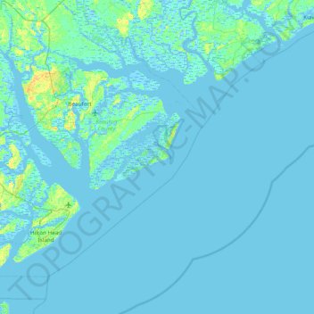 Mapa topográfico Fripp Island, altitud, relieve