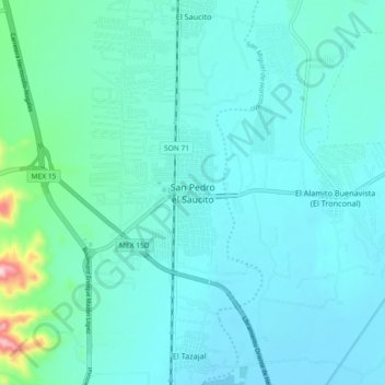 Mapa topográfico San Pedro el Saucito, altitud, relieve