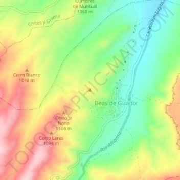 Mapa topográfico Cerro Castillo, altitud, relieve