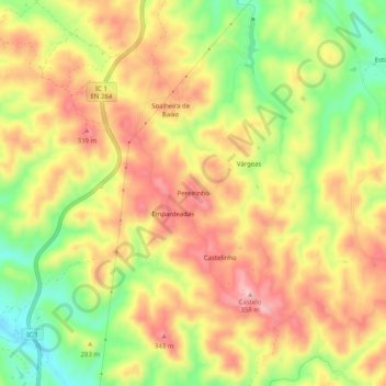 Mapa topográfico Pereirinho, altitud, relieve
