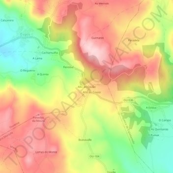 Mapa topográfico Alto do Couso, altitud, relieve