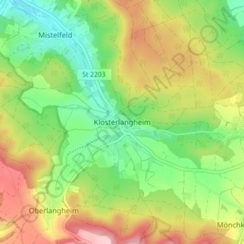 Mapa topográfico Klosterlangheim, altitud, relieve
