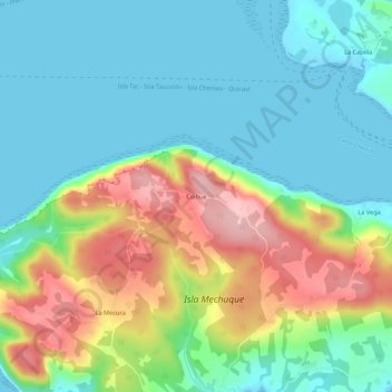 Mapa topográfico Coihue, altitud, relieve