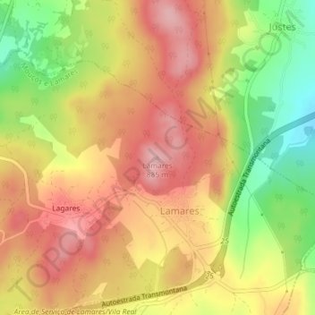 Mapa topográfico Lamares, altitud, relieve