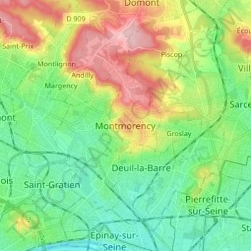 Mapa topográfico Montmorency, altitud, relieve