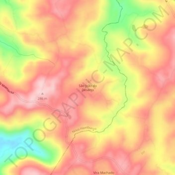 Mapa topográfico São João do Deserto, altitud, relieve