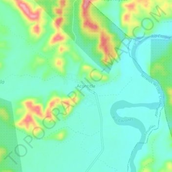 Mapa topográfico Acontitla, altitud, relieve