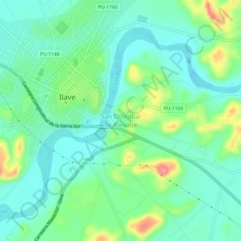 Mapa topográfico San Cristobal de Balsabe, altitud, relieve