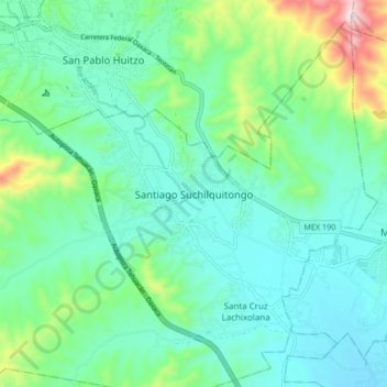 Mapa topográfico Santiago Suchilquitongo, altitud, relieve