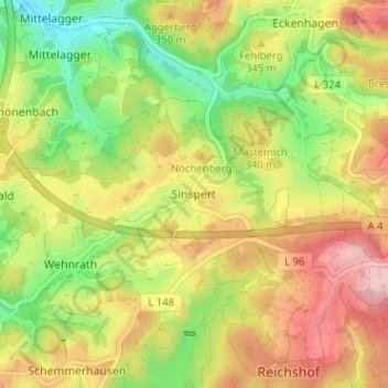 Mapa topográfico Sinspert, altitud, relieve