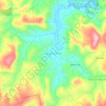 Mapa topográfico Águas Claras, altitud, relieve