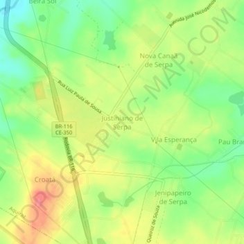 Mapa topográfico Justiniano de Serpa, altitud, relieve