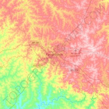 Mapa topográfico Passo Fundo, altitud, relieve
