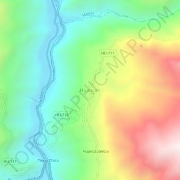Mapa topográfico Huancan, altitud, relieve