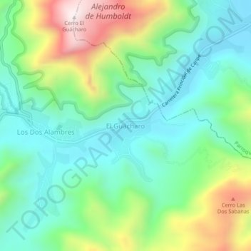 Mapa topográfico El Guácharo, altitud, relieve