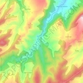 Mapa topográfico Erbi, altitud, relieve