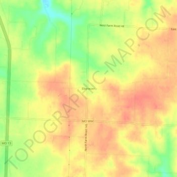 Mapa topográfico Ebenezer, altitud, relieve