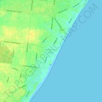 Mapa topográfico Valeria del Mar, altitud, relieve