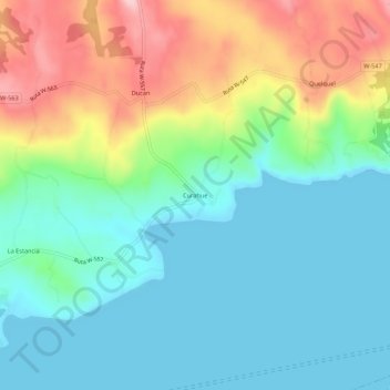 Mapa topográfico Curahue, altitud, relieve