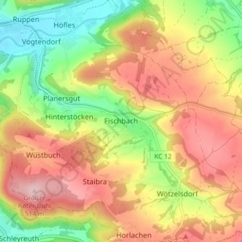 Mapa topográfico Fischbach, altitud, relieve