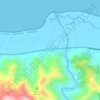 Mapa topográfico Buritaca, altitud, relieve