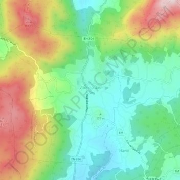 Mapa topográfico Vitorino dos Piães, altitud, relieve