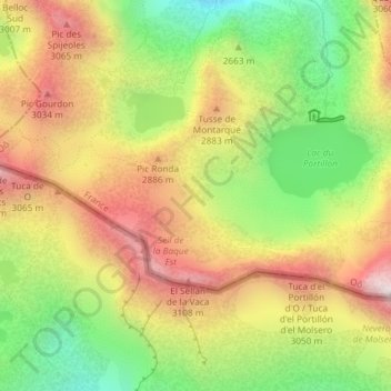 Mapa topográfico Pirineos, altitud, relieve