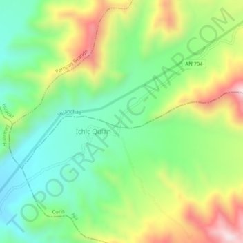 Mapa topográfico Janca, altitud, relieve