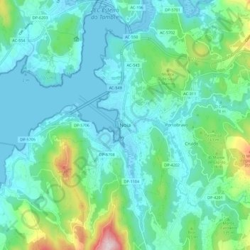 Mapa topográfico Noia, altitud, relieve