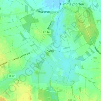 Mapa topográfico Kuhla, altitud, relieve