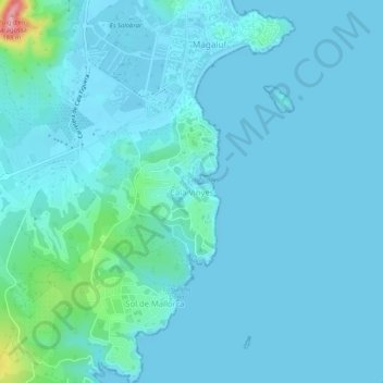 Mapa topográfico Cala Vinyes, altitud, relieve
