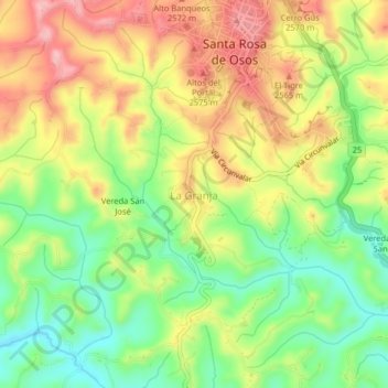 Mapa topográfico La Granja, altitud, relieve