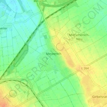 Mapa topográfico Merzenich, altitud, relieve