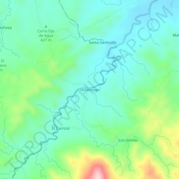 Mapa topográfico Ochomogo, altitud, relieve