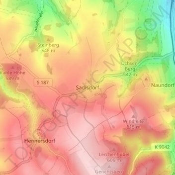 Mapa topográfico Sadisdorf, altitud, relieve