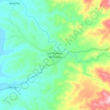 Mapa topográfico Las Palmas de Arriba, altitud, relieve