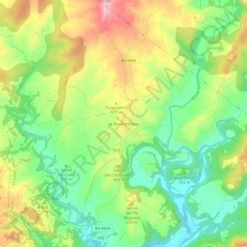 Mapa topográfico la Torre d'Oristà, altitud, relieve