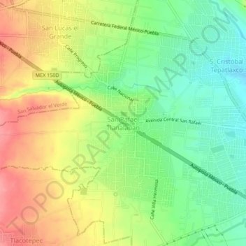 Mapa topográfico San Rafael Tlanalapan, altitud, relieve