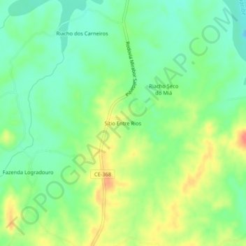 Mapa topográfico Sítio Entre Rios, altitud, relieve