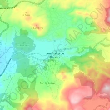 Mapa topográfico Amanalco de Becerra, altitud, relieve