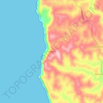 Mapa topográfico Arrayanes, altitud, relieve