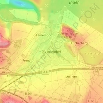 Mapa topográfico Inden/Altdorf, altitud, relieve