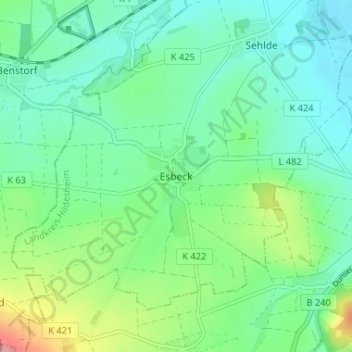 Mapa topográfico Esbeck, altitud, relieve