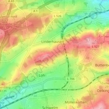 Mapa topográfico Lindenberg, altitud, relieve
