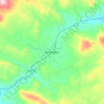 Mapa topográfico Xaltianguis, altitud, relieve